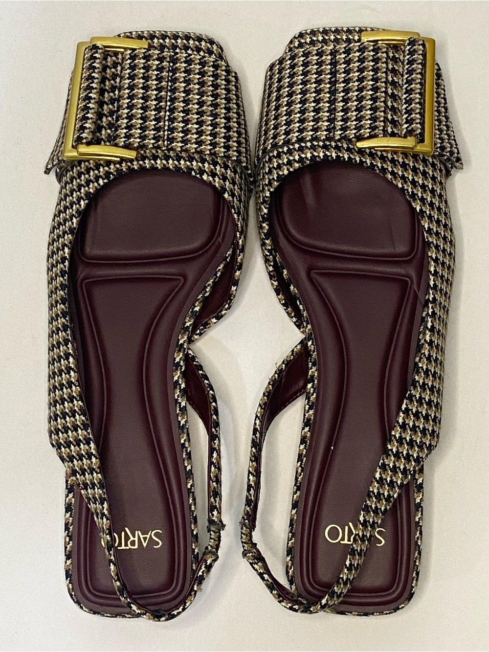 SARTO by Franco Sarto Houndstooth Tweed Slingback Flats Gold Buckle Size 8 - Picture 13 of 16